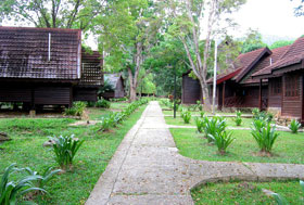 chalets flanking walkway